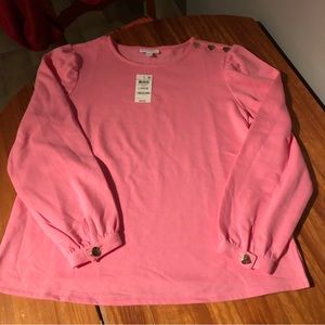 NWT Charter Club pink & gold heart buttons sweatshirt L